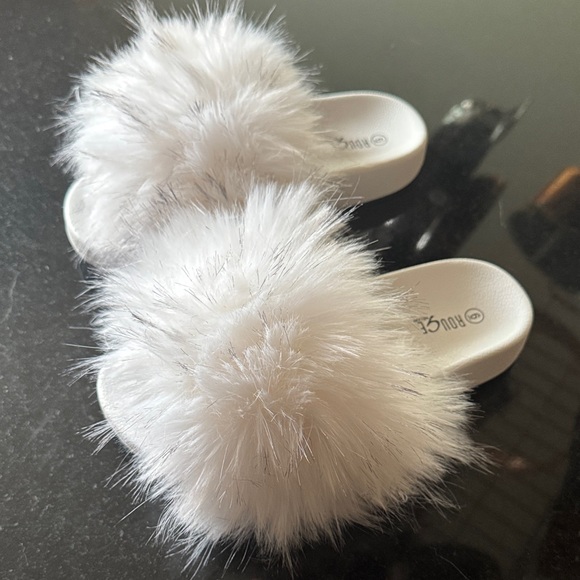 White Fluffy Slide Sandals - Picture 2 of 7